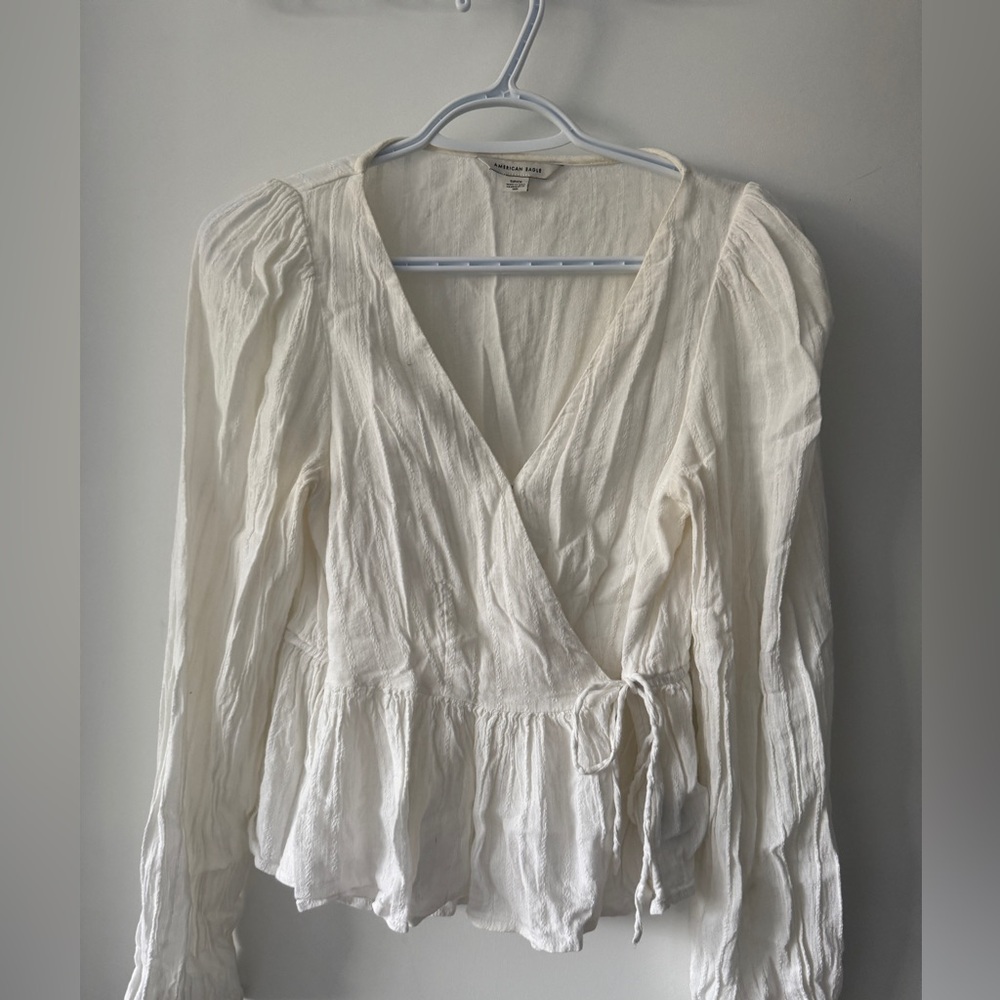American Eagle Outfitters Ivory Wrap Blouse